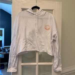 Bucknell White Pullover Cropped Hoodie with Drawstring Hood